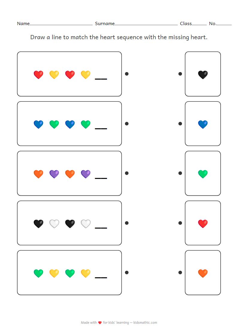 AB Heart Pattern Matching Worksheet for Preschoolers
