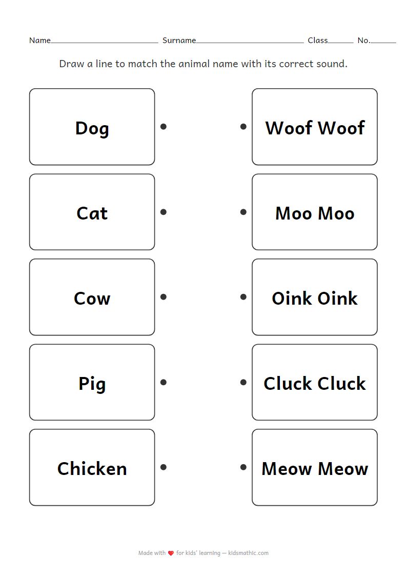 Animal Sound Matching Worksheet for Preschoolers