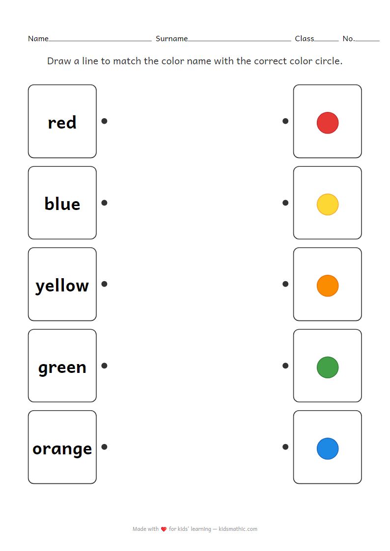 Basic Color Matching Worksheet for Preschoolers