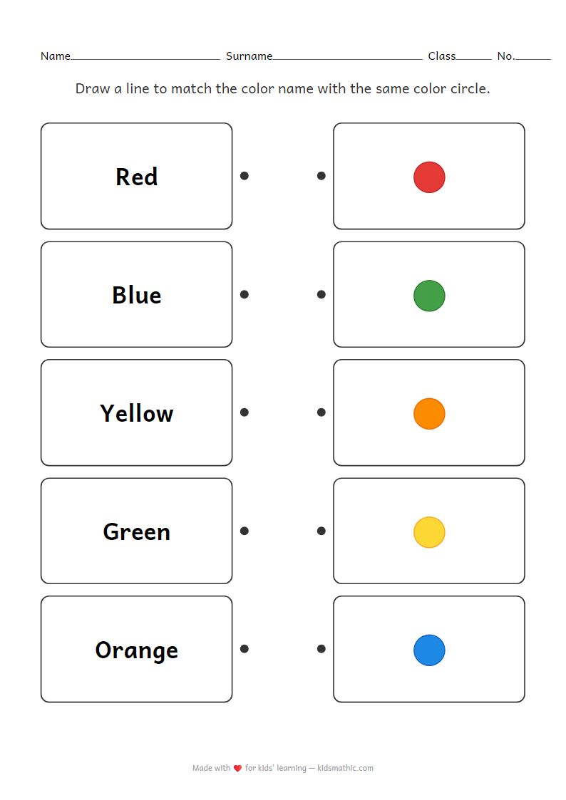 Basic Color Matching Worksheet for Preschoolers