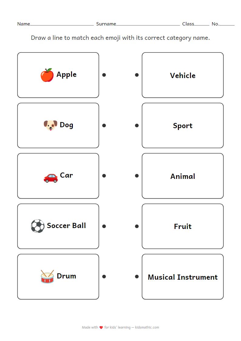 Matching Objects with Categories Worksheet for Preschoolers
