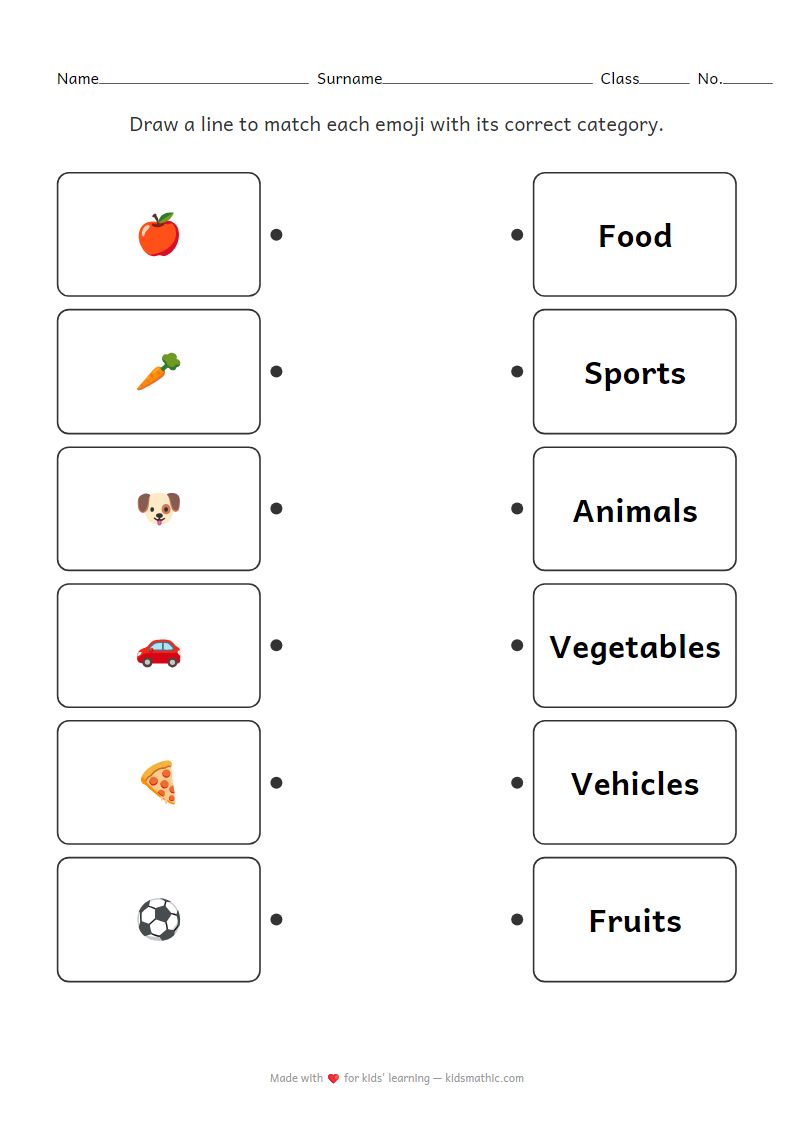 Matching Worksheet: Objects to Categories for Kindergarten