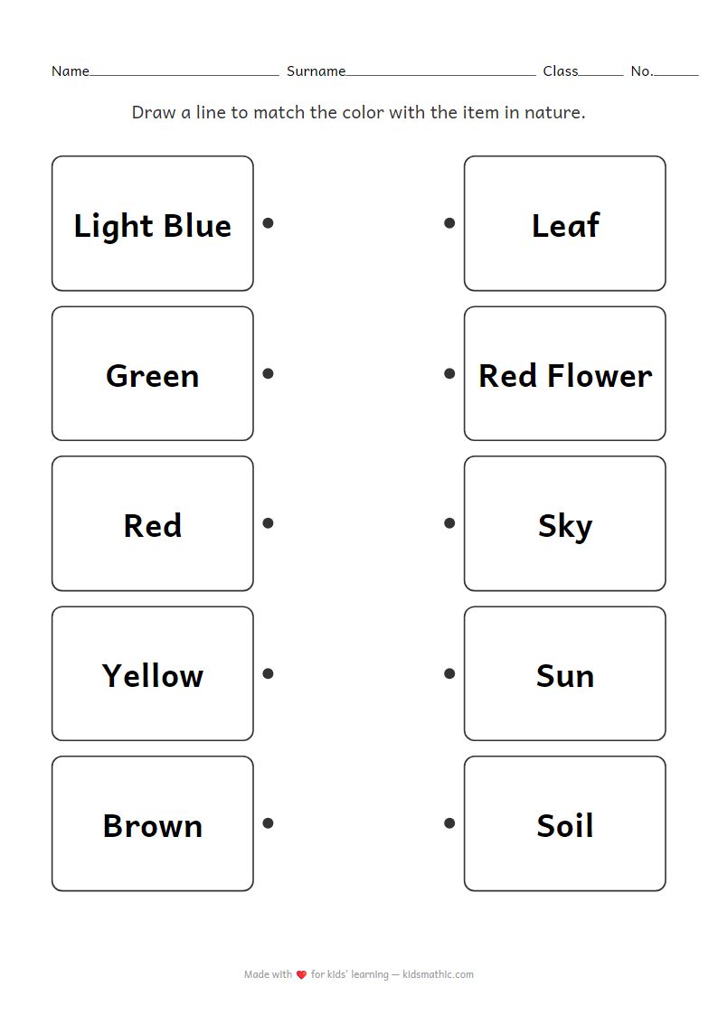 Color and Nature Matching Worksheet for Preschoolers