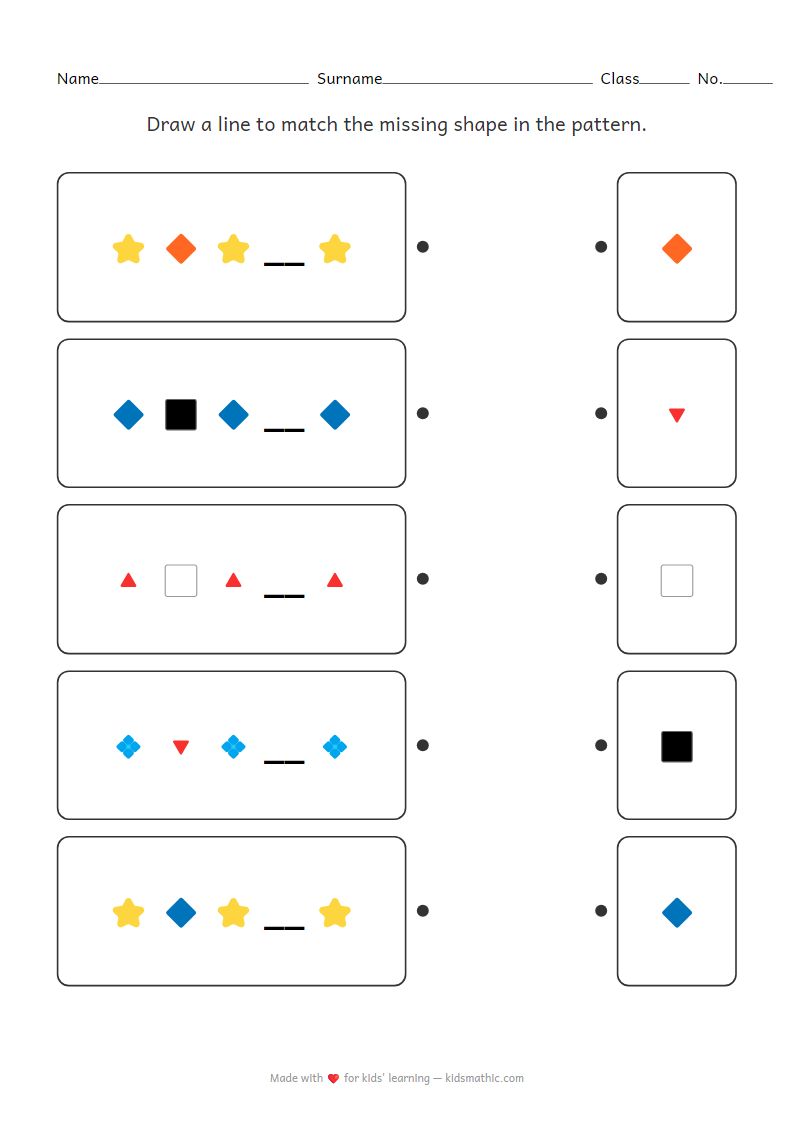 Preschool Emoji Shape AB Pattern Matching Worksheet