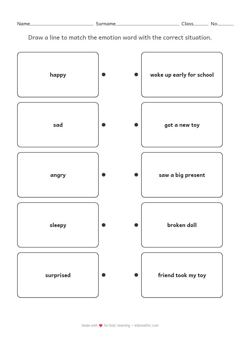 Worksheet: Match Emotions to Everyday Situations for Preschoolers