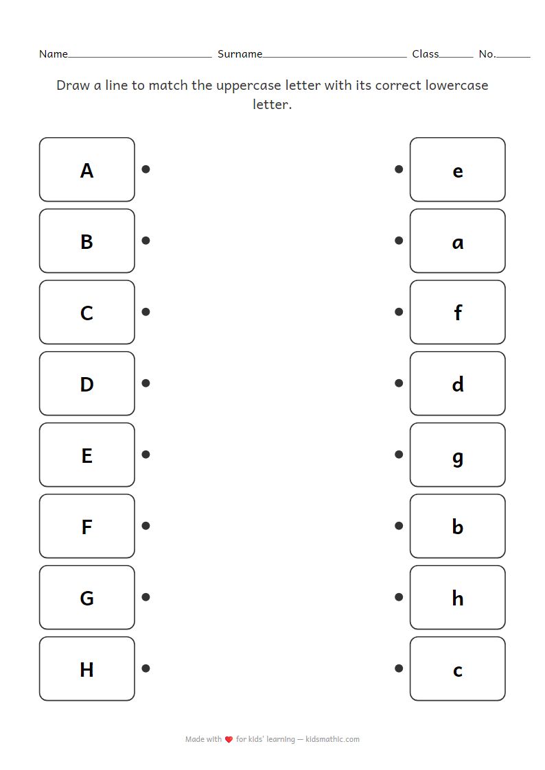 Uppercase and Lowercase Letter Matching Worksheet for Preschoolers