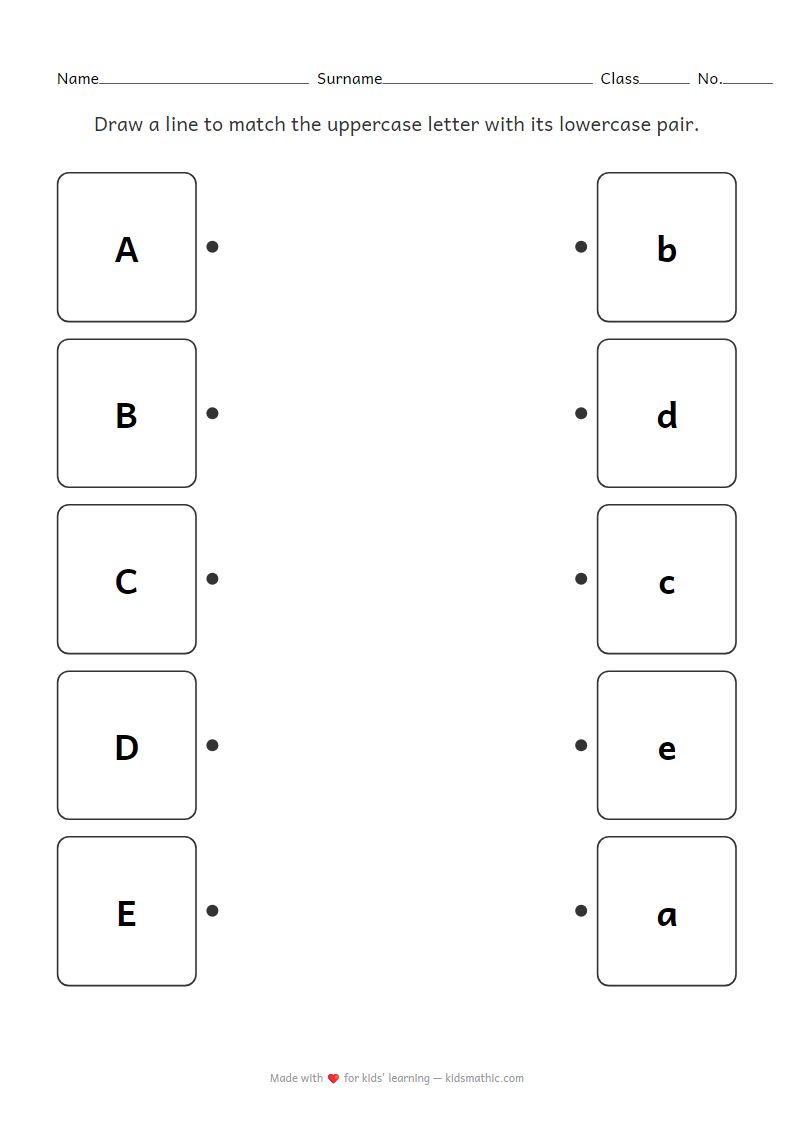 Preschool Uppercase Lowercase Letter Matching Worksheet