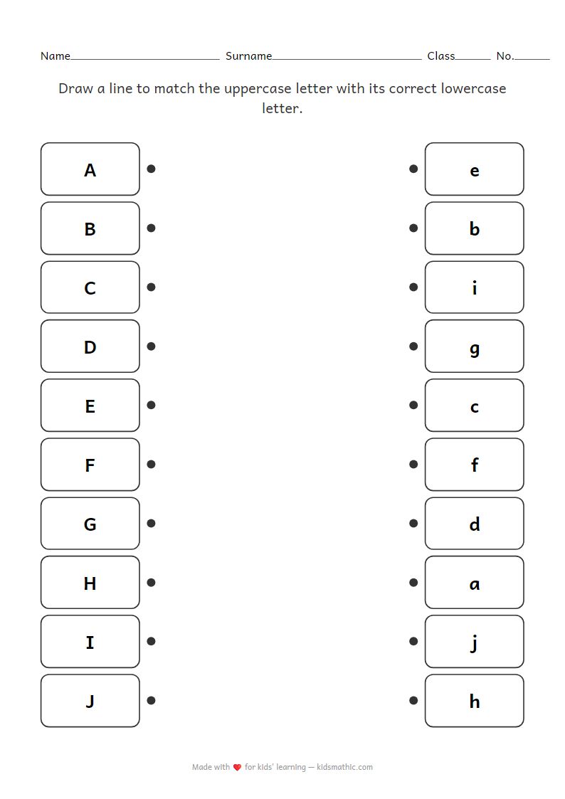 Uppercase to Lowercase Letter Matching Worksheet for Kindergarten