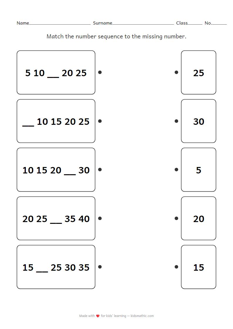 Count by 5s Matching Worksheet for Preschoolers