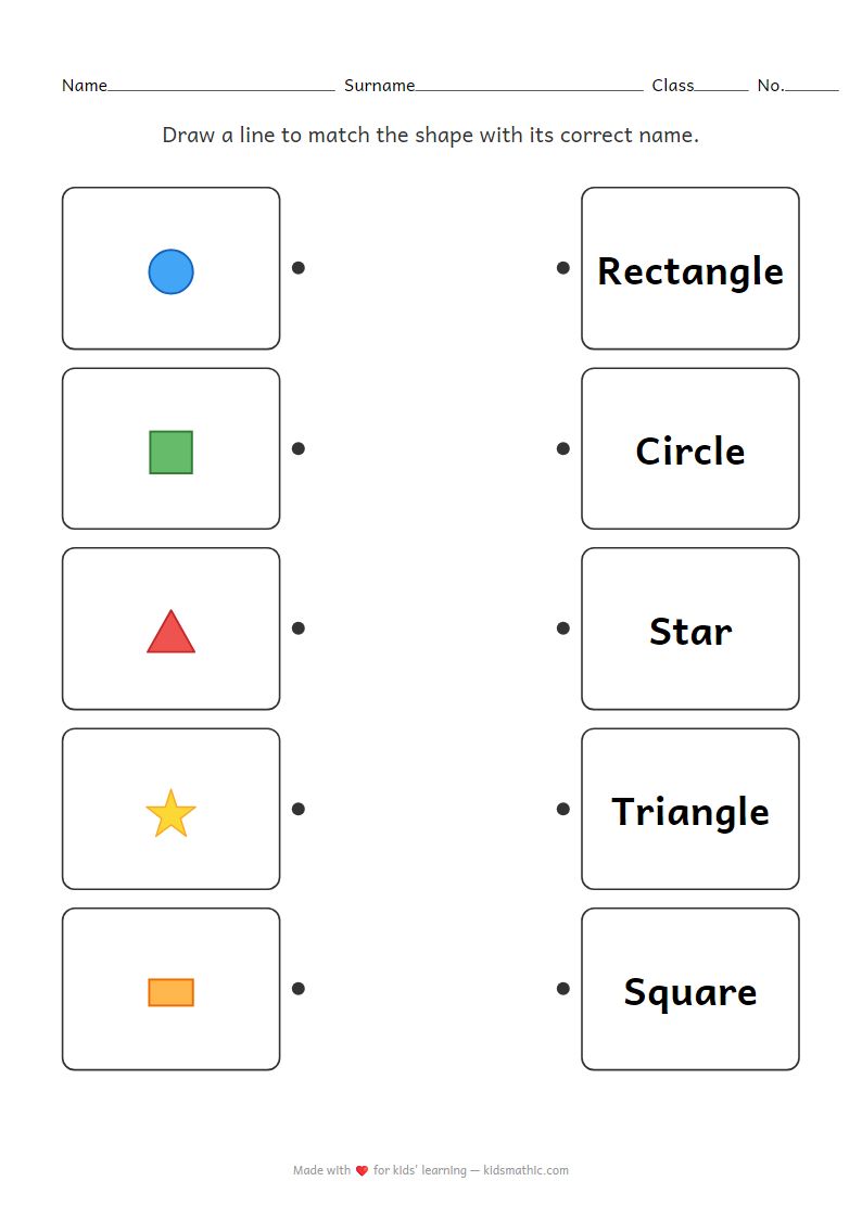 Shapes and Names Matching Worksheet for Preschoolers