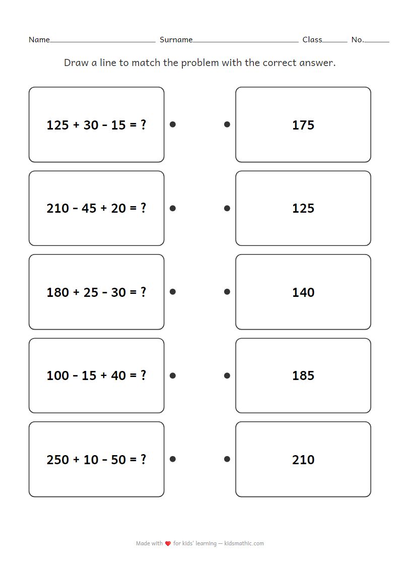Advanced 3-Digit Mixed Math Problems Matching Worksheet