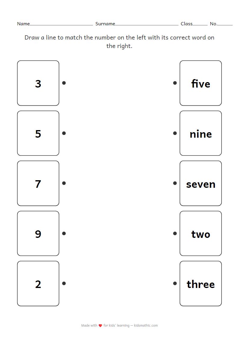 Number Matching Worksheet: Digits 1-10 to Words for Preschoolers