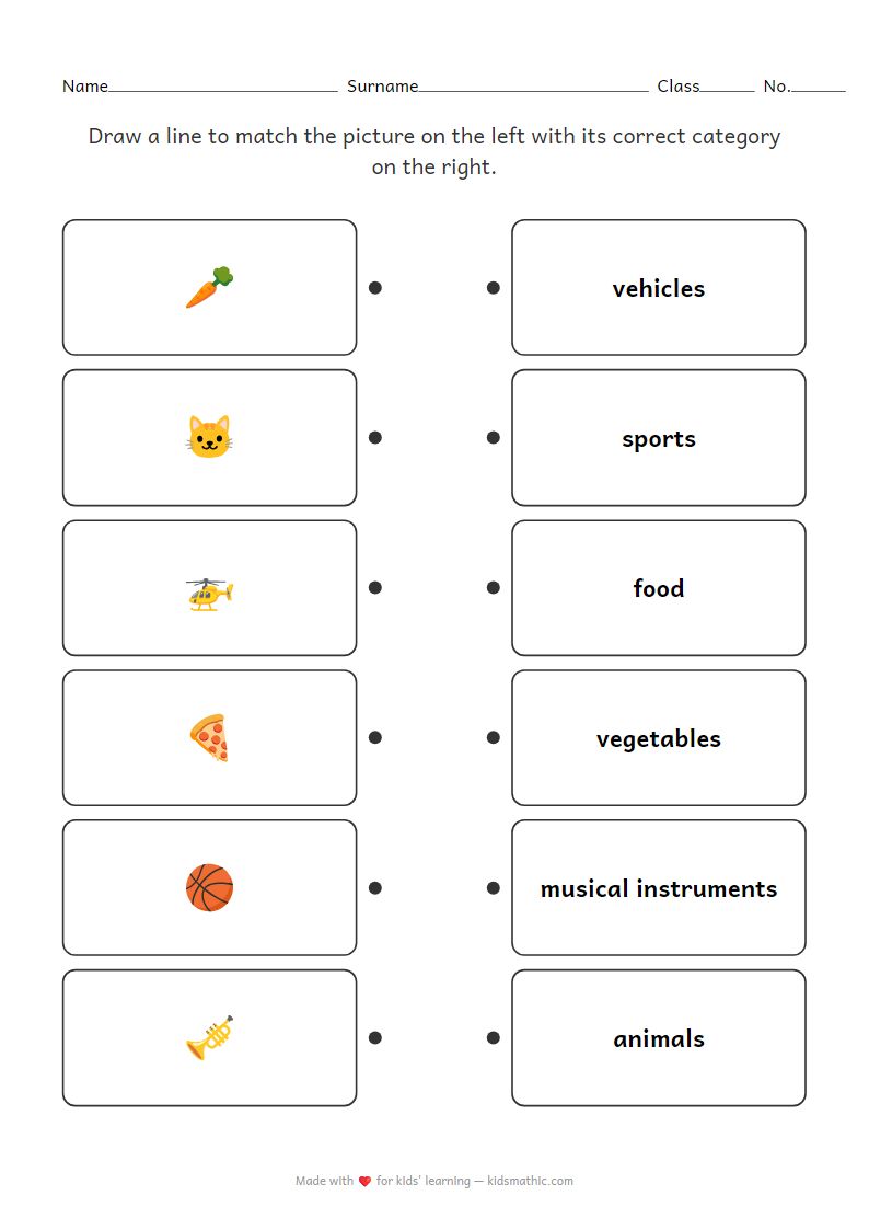 Preschool Object Category Matching Worksheet: Objects and Groups