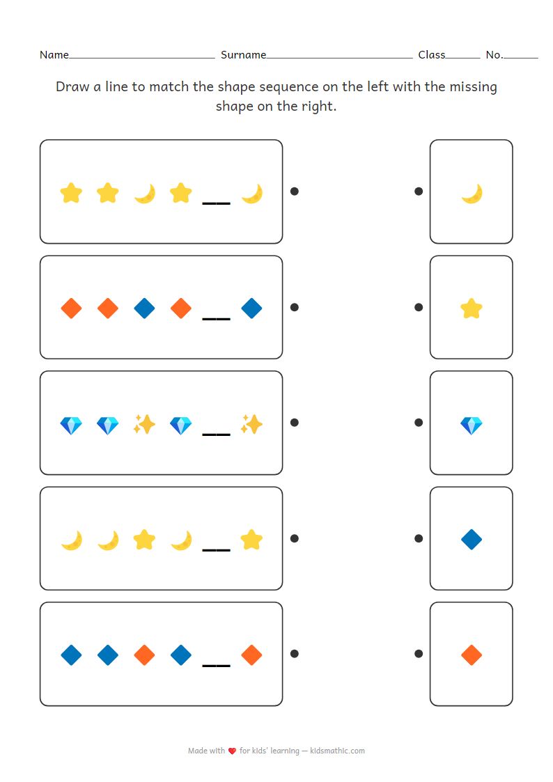 Shape Pattern Matching Worksheet for Preschoolers: Fill in the Missing Shape