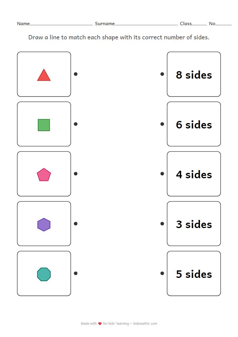 Shape Sides Matching Worksheet for Preschoolers
