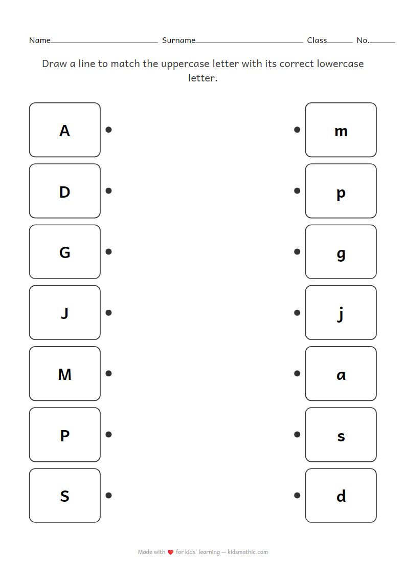 Uppercase and Lowercase Letter Matching Worksheet for Preschoolers