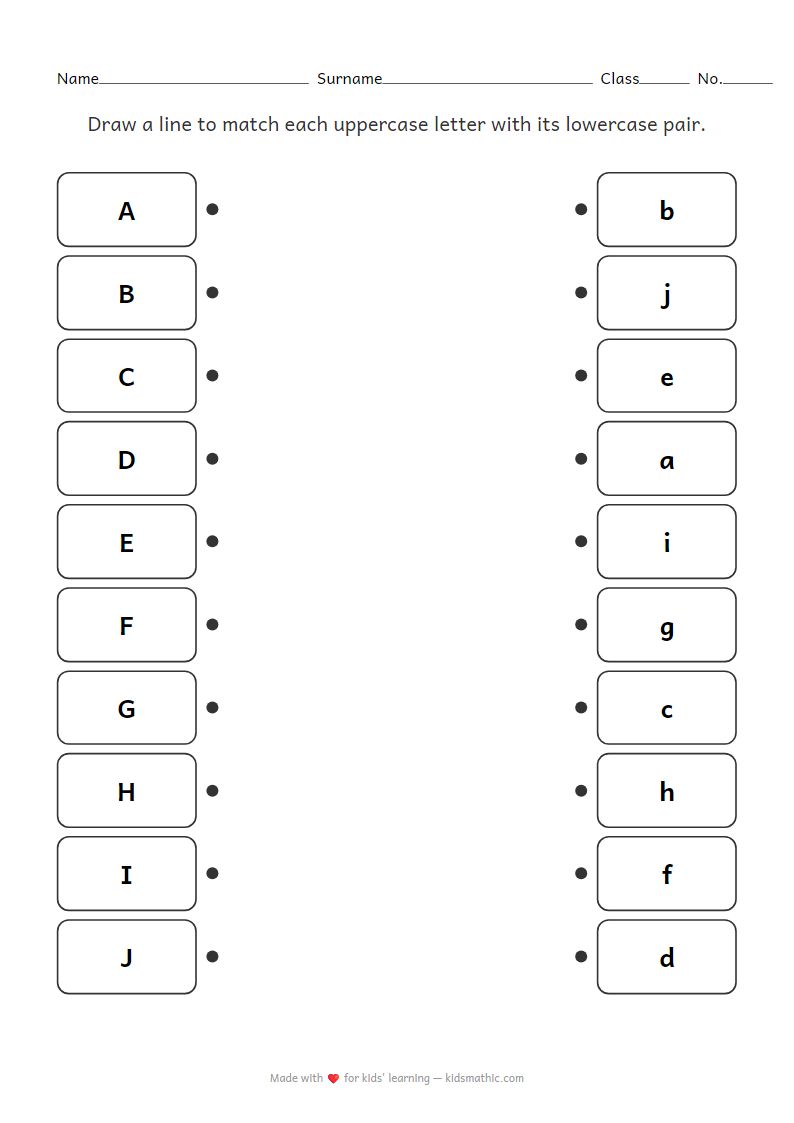 Uppercase and Lowercase Letter Matching Worksheet for Kindergarten
