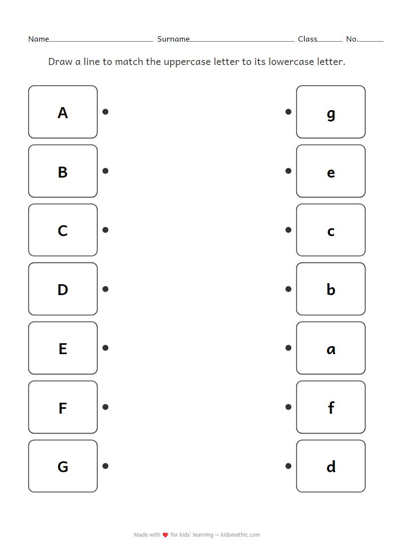 Kindergarten Uppercase-Lowercase Letter Matching Worksheet