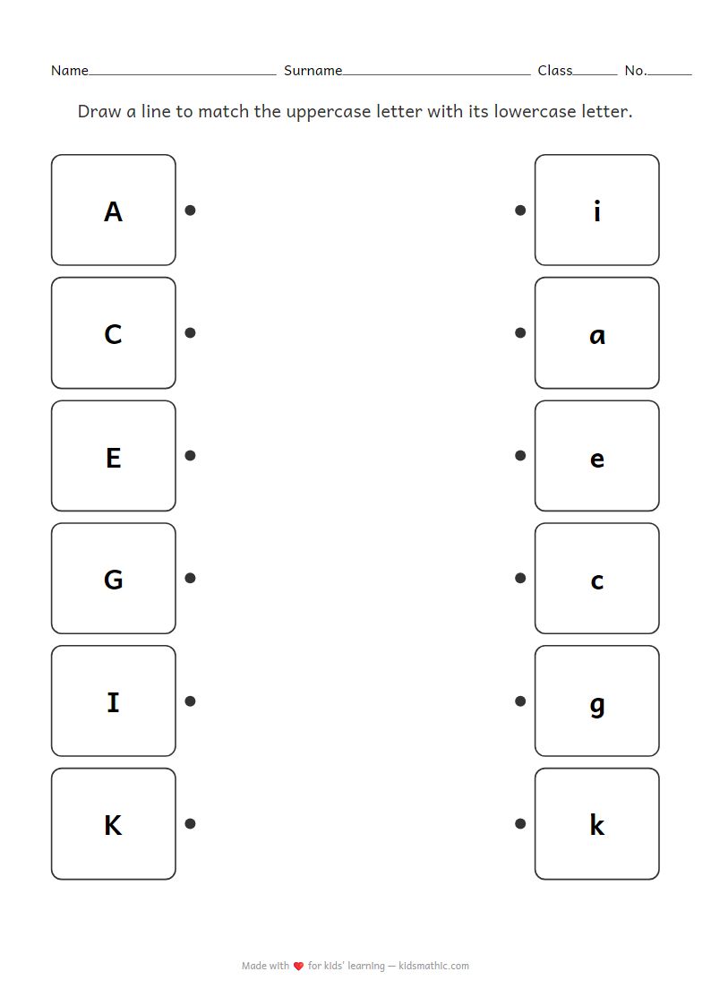 Uppercase Lowercase Letter Matching Worksheet for Preschool