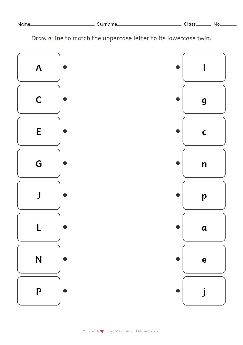 Uppercase and Lowercase Letter Matching Worksheet for Preschoolers