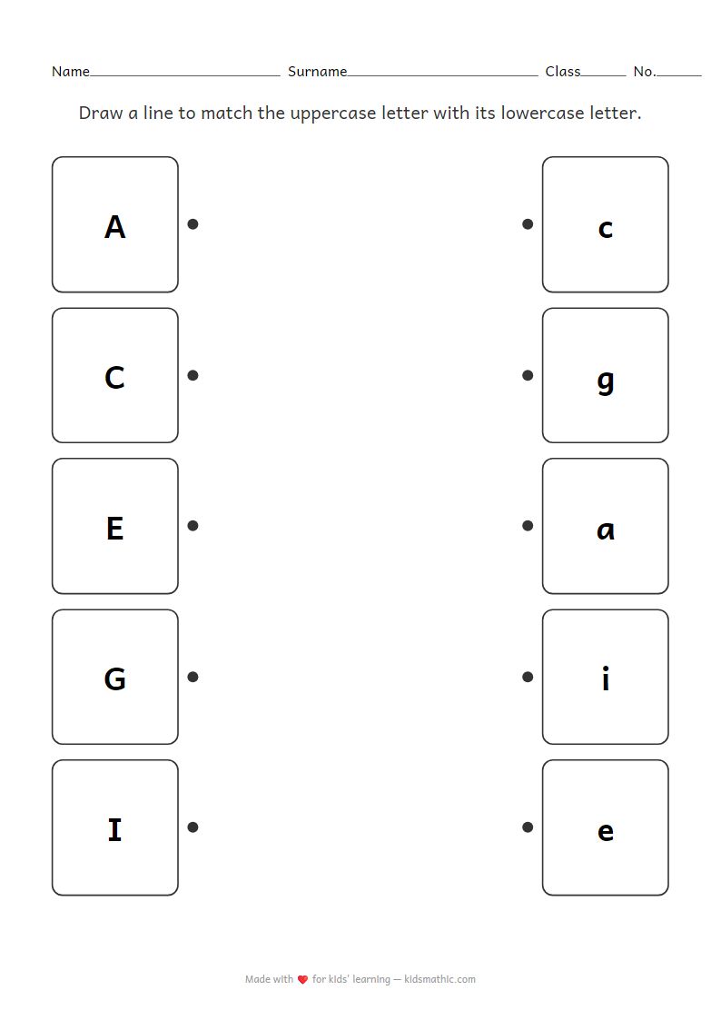 Uppercase and Lowercase Letter Matching Worksheet for Preschoolers