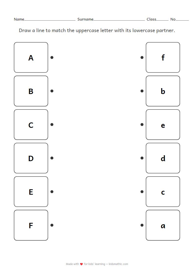 Uppercase Lowercase Letter Matching Worksheet for Preschoolers