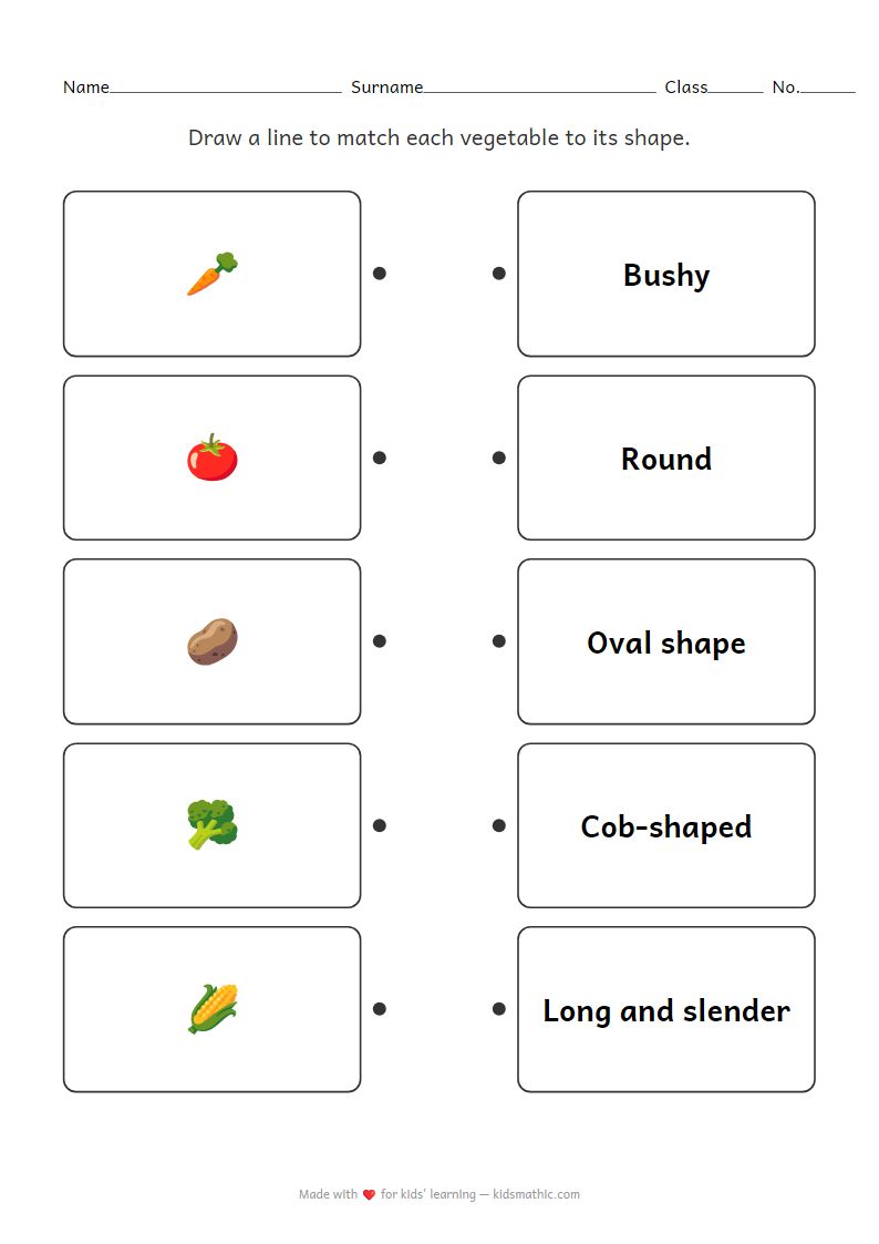 Vegetable Shape Matching Worksheet for Preschoolers