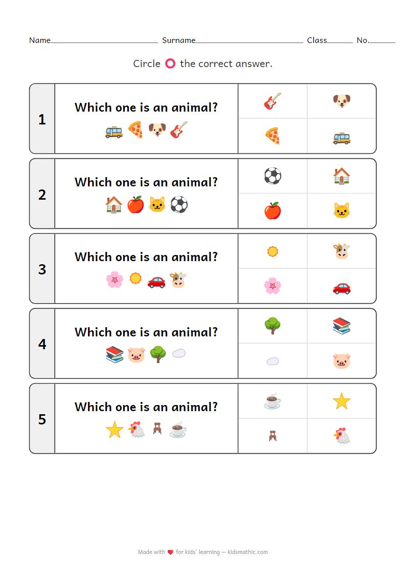 Animal Classification Worksheet for Preschoolers