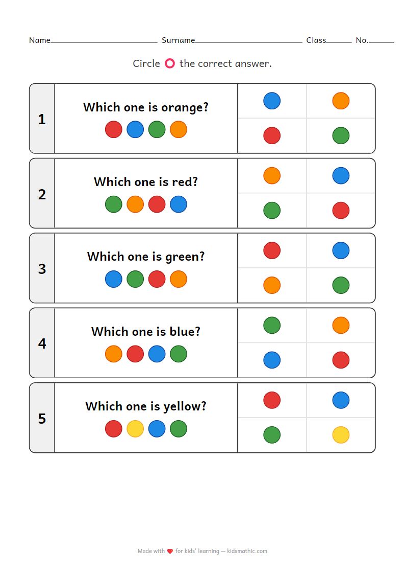 Basic Color Matching and Selection Worksheet for Preschoolers 3-4 Years Old