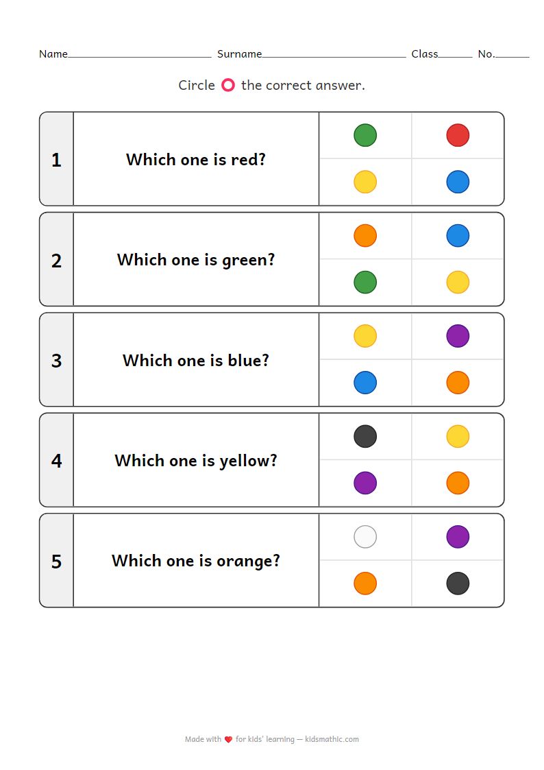 Color Identification Worksheet: Circle the Correct Color for Preschoolers