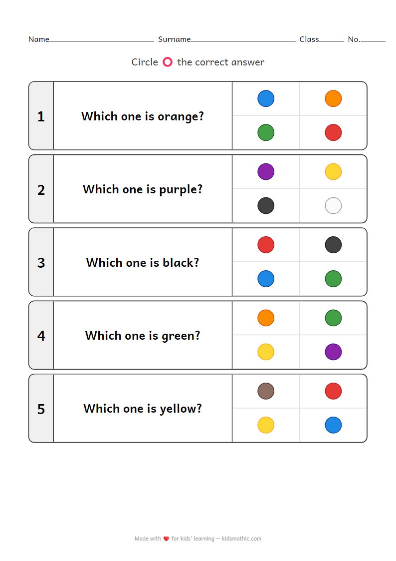 Color Matching Worksheet for Preschoolers