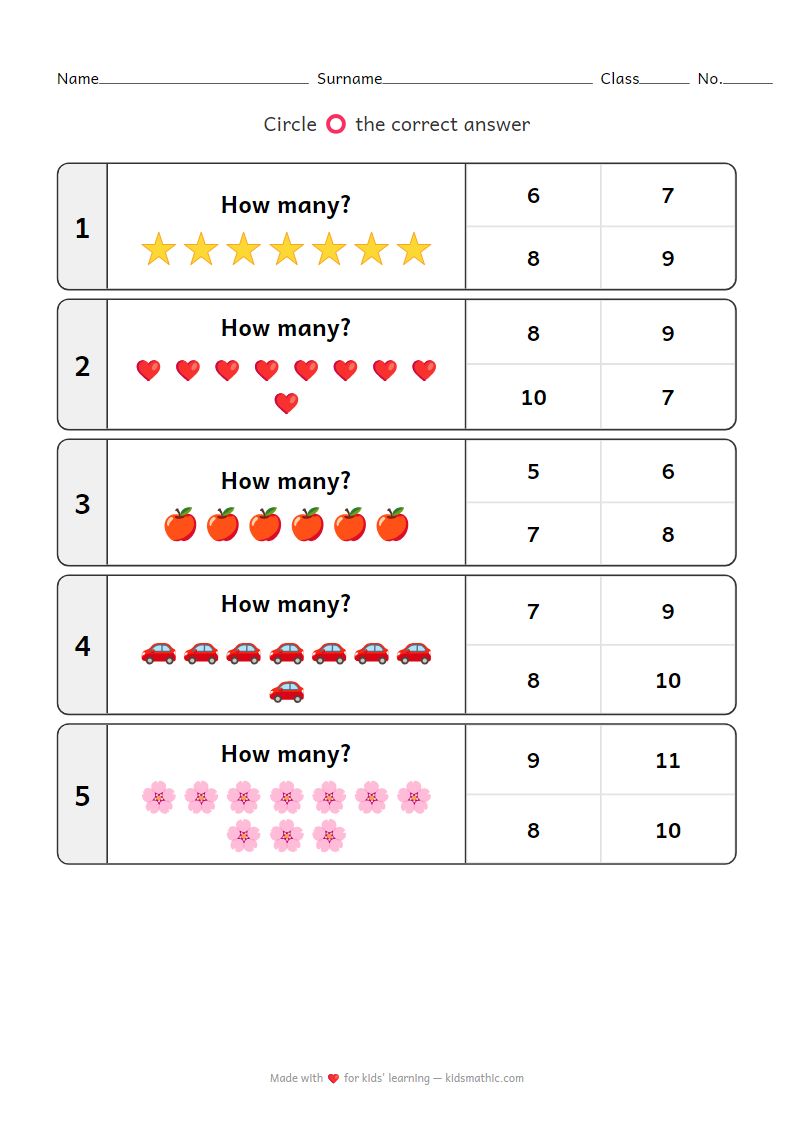 Kindergarten 2 Emoji Counting Worksheet 6-10