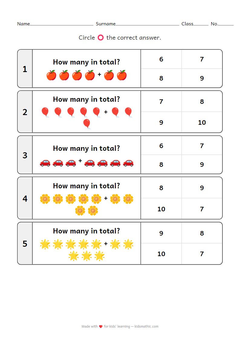 Counting Worksheet for Kindergarten (6-10)