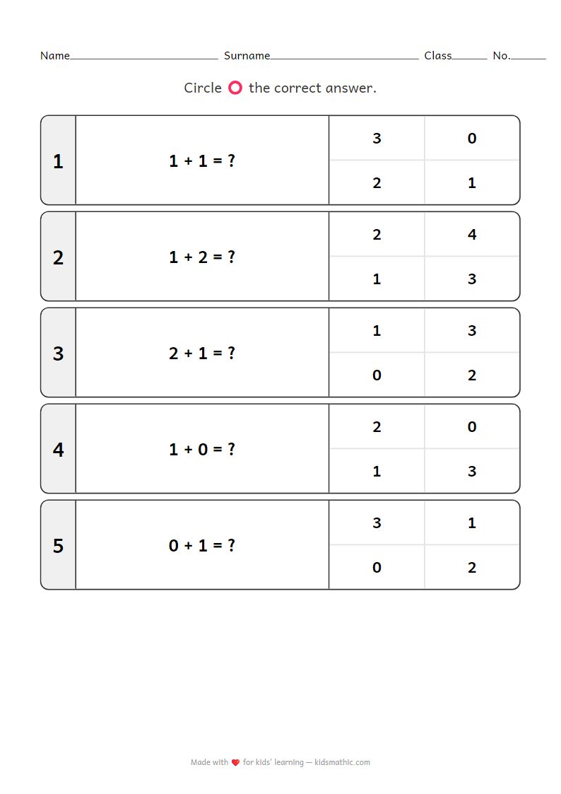 Easy Addition Worksheet for Preschoolers