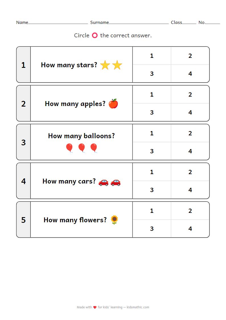 Simple Emoji Counting Worksheet for Kindergarten