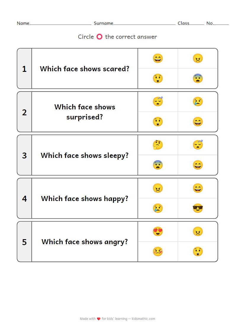 Preschool Emotion Recognition Worksheet