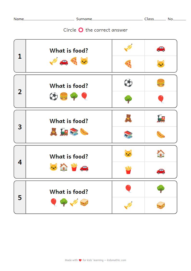 Fun Food Matching Worksheet for Preschoolers