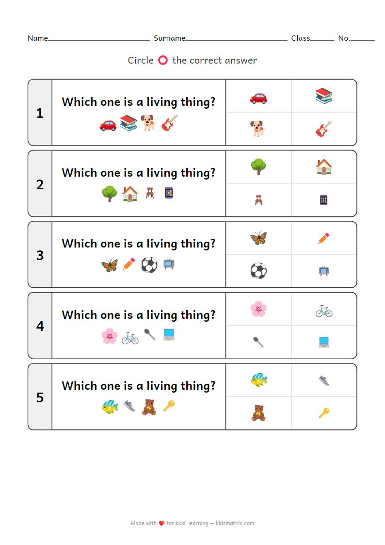 Living & Non-Living Worksheet | Science for Preschoolers