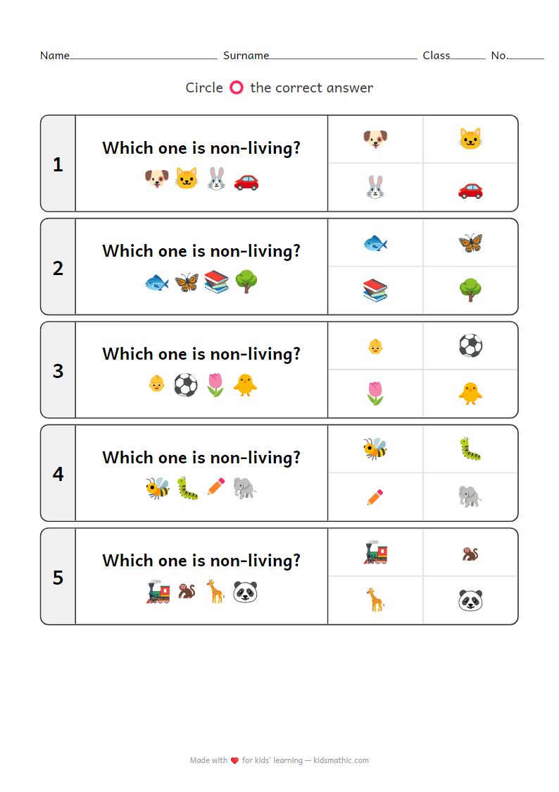 Non-Living Things Sorting Worksheet for Preschoolers