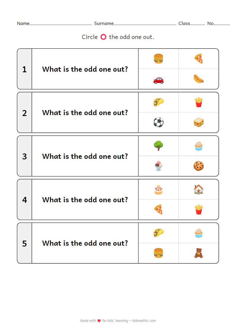 Odd One Out Worksheet: Food for Preschoolers