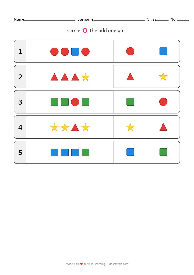 Odd One Out Shapes Worksheet for Preschoolers