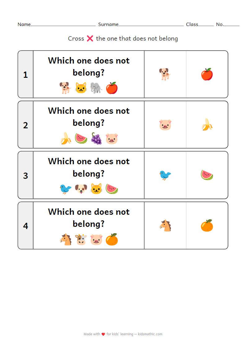 Odd One Out Worksheet
