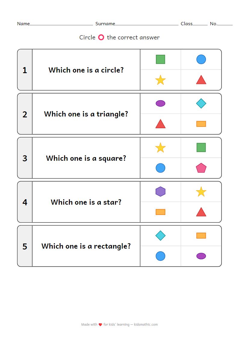 Kindergarten Geometric Shape Selection Worksheet