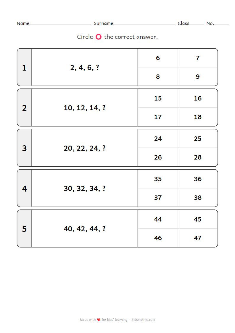 Skip Counting by 2 Worksheet for Kindergarten
