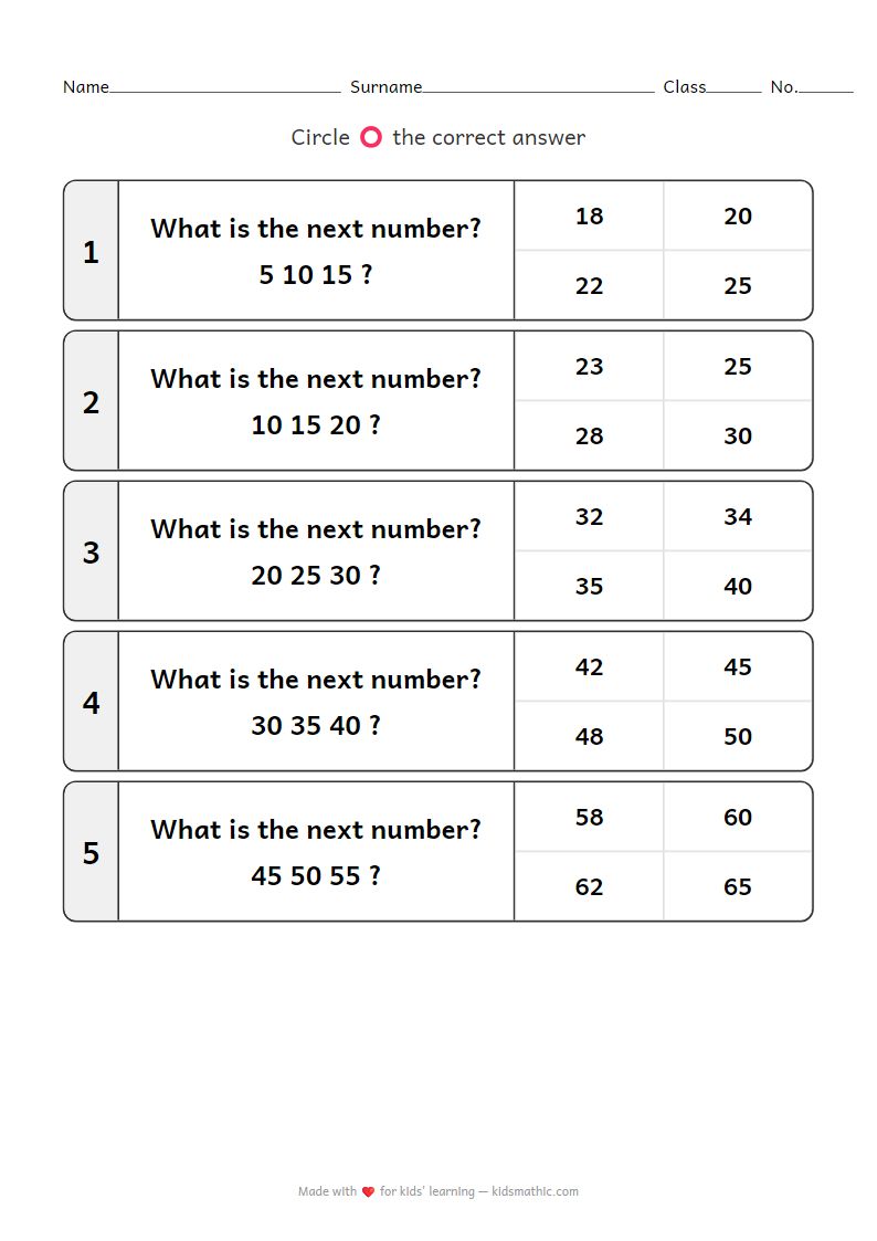 Skip Counting by 5s Worksheet for Preschoolers