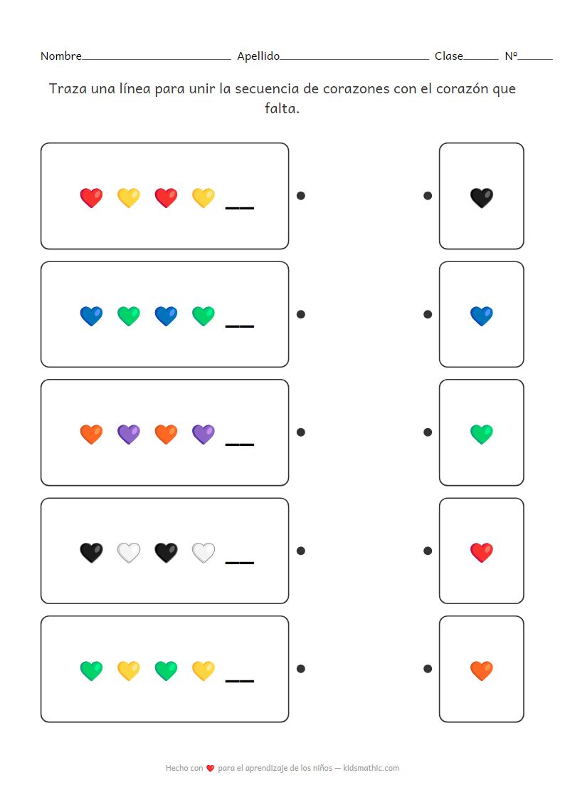 Hoja de Trabajo de Patrones de Corazones AB para Preescolares