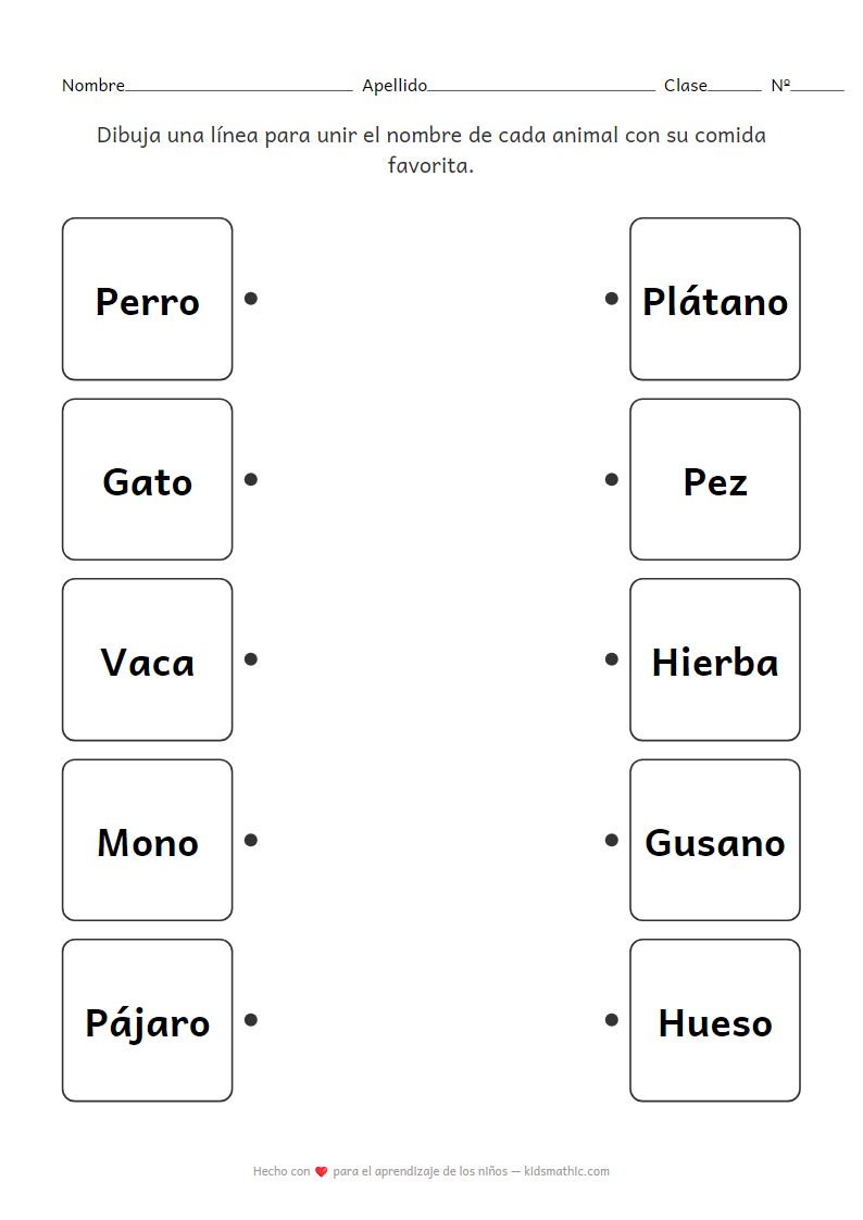 Hoja de Trabajo de Emparejar Animales y Comida para Preescolares - Aprende sobre la Dieta Animal
