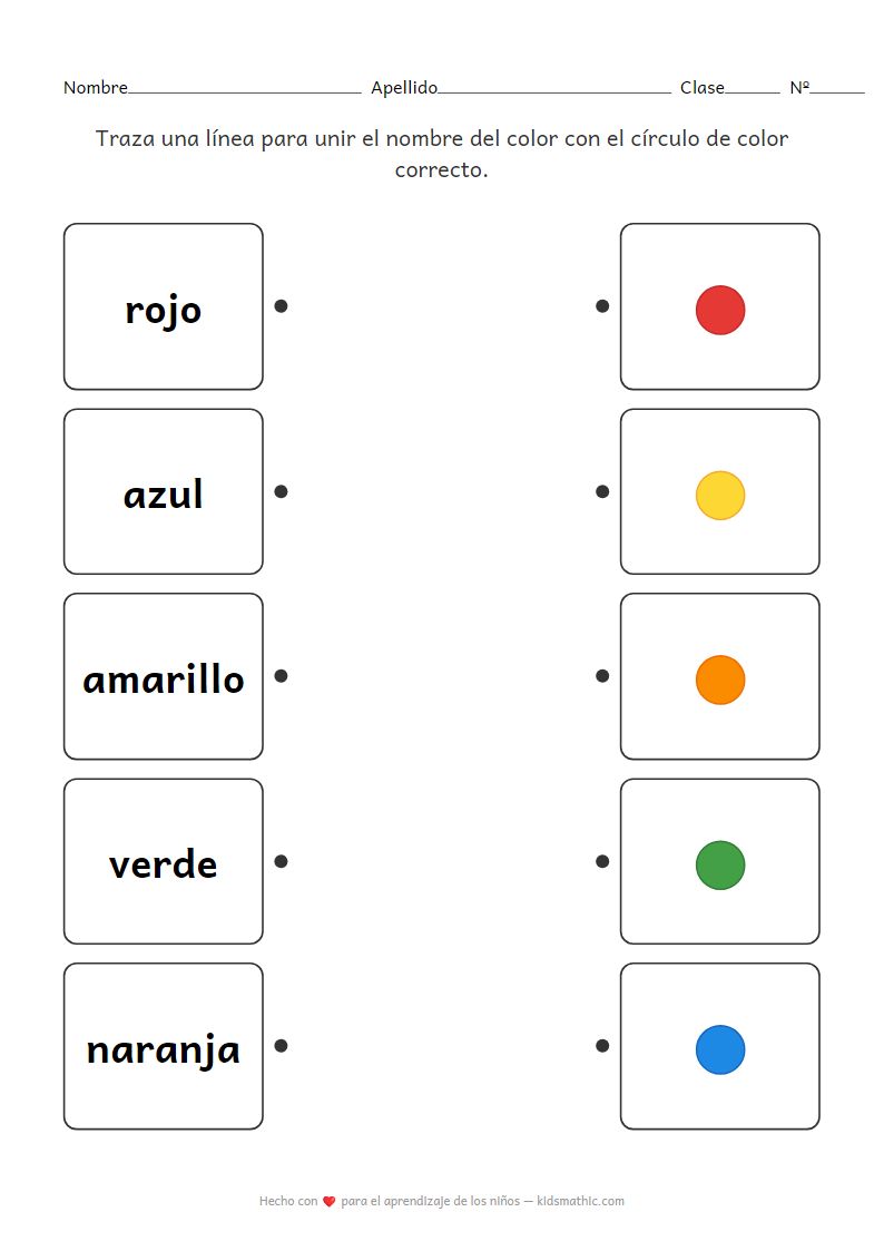 Hoja de trabajo de emparejamiento de colores básicos para preescolares