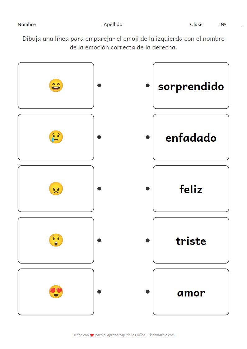 Hoja de Trabajo de Emparejamiento de Emociones Emoji para Preescolares