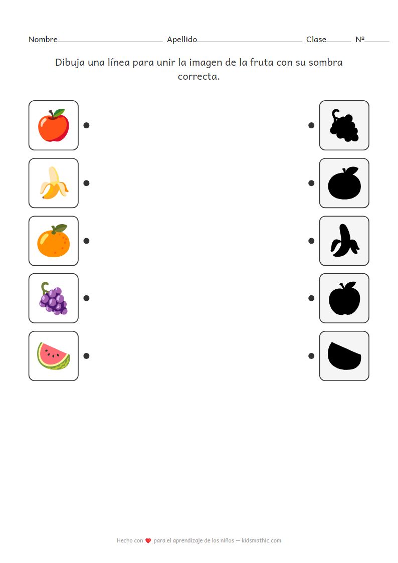 Divertida Hoja de Trabajo de Emparejamiento de Sombras de Frutas para Preescolares